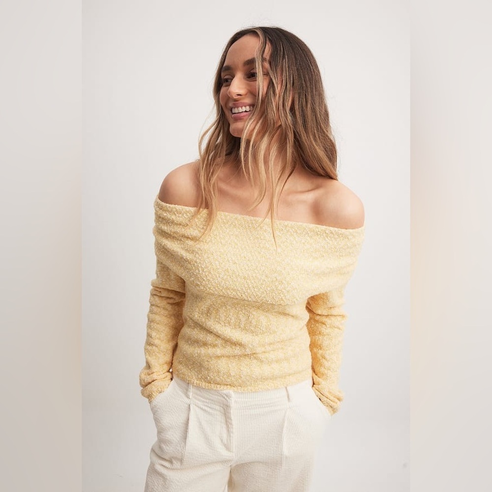 NWT Na-kd Off Shoulder Knitted Top in Yellow